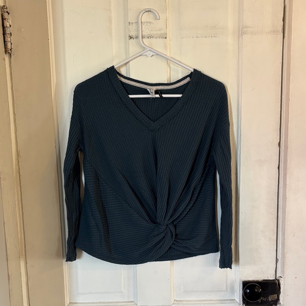 Anthropologie Dark Teal V-Neck Twist Front Top